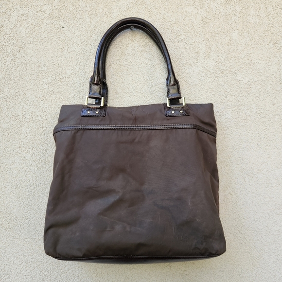 Kate Spade New York Handbag Tote Brown Nylon Shoulder Bag Double Handle Purse - Picture 2 of 13